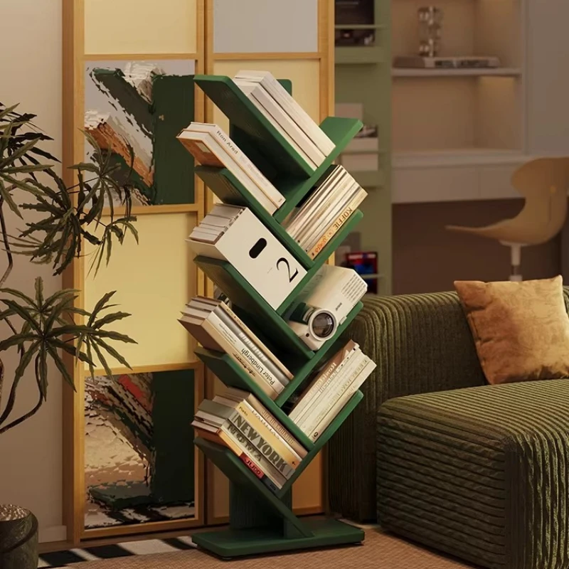

Solid Wood Multi-layer Bookshelf Tree-Shaped Book Storage Organizer Space-Saving Corner Display Rack for Living Room Furniture