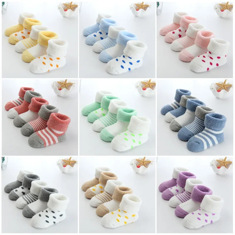 5 Pairs/lot 0 To 24M Newborn Baby\'s Terry Socks 2024 New Arrival Winter Warm Socks For Infants Girls Boys Thick Sock For Toddler