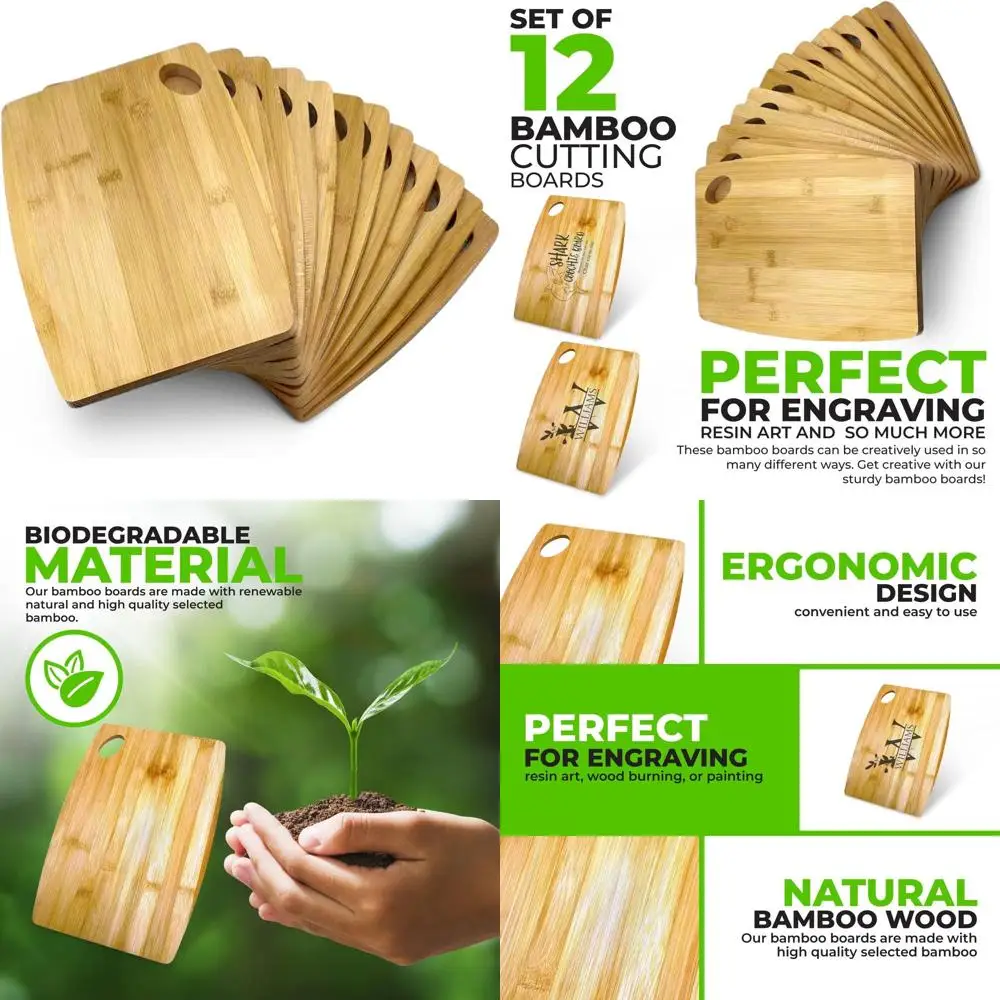 

Оптовые набор бамбуковых разделочных досок из 12 штук, прямоугольные 12x9, персонализированные варианты гравировки