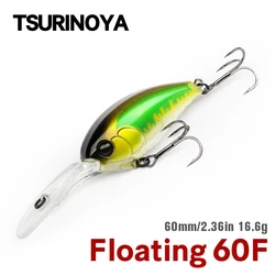TSURINOYA 60F Crankbait Fishing Lure 60mm 16.6g CHASER 0-3m Long Casting Floating Artificial Hard Bait Bass Pike Ajing Crank TS