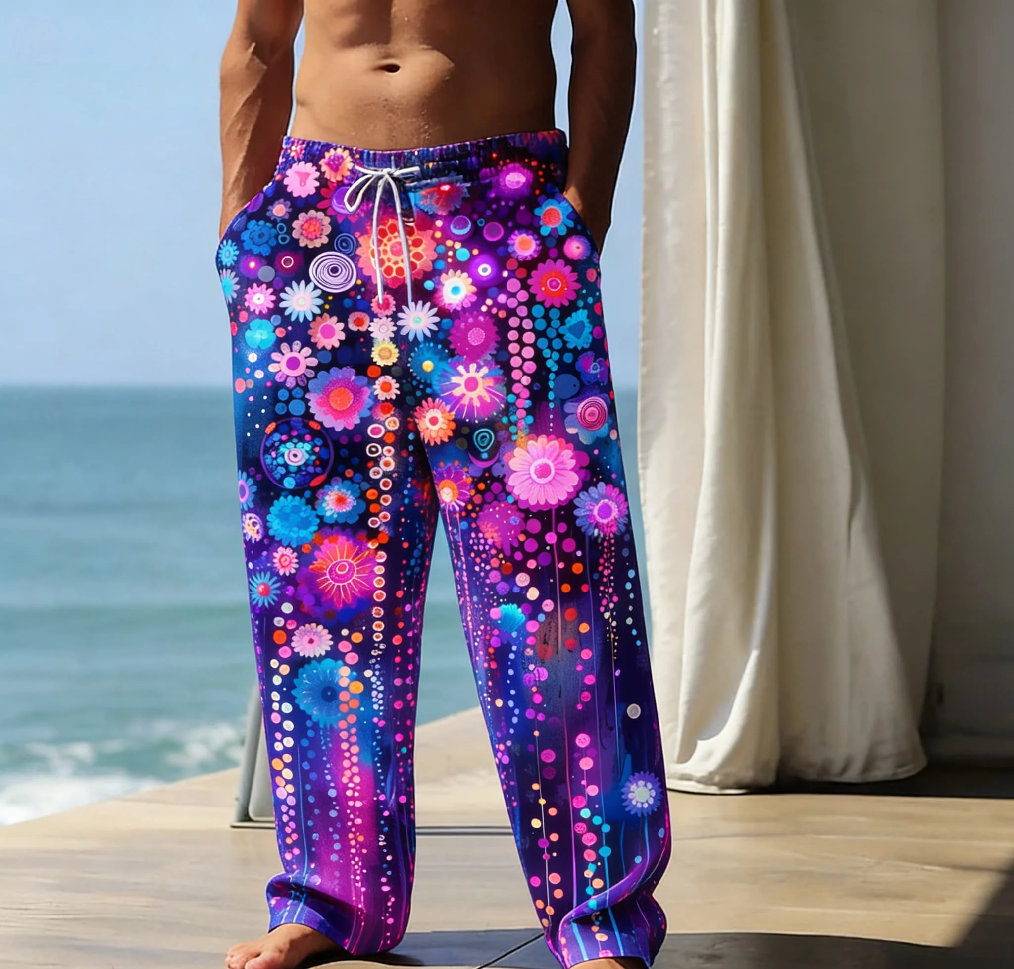 Men's Summer Thin Casual Wide-Leg Trousers, Versatile Retro Fashion Sports Beach Pants