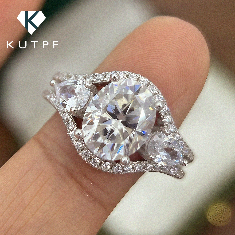 

3carat Oval/Pear Cut Moissanite Engagement Ring for Women Gra Certified Halo Diamond Bridal Wedding Band 925 Silver Fine Jewelry