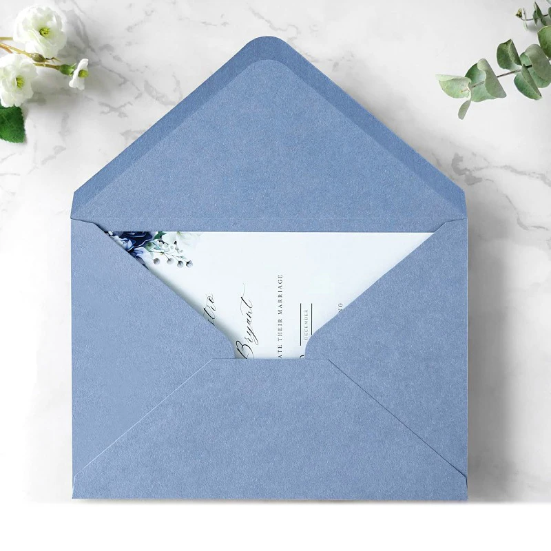 50Pcs Misty Blue Paper Envelopes Saliva Glue Blank Gift Envelope Wedding Party Invitation Letter Envelope 15.8x10.8cm/18x13cm