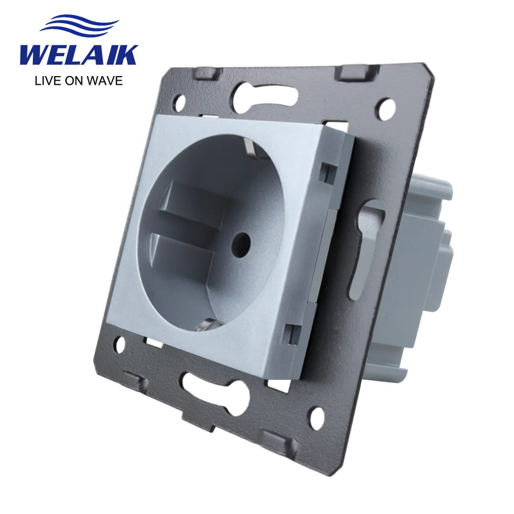 WELAIK EU Gray 45*45mm TV Computer Wall Power Socket Outlet Tempering Glass Panel DIY Parts Module Gather Zone