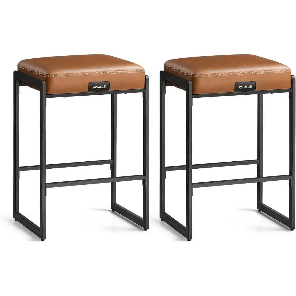 Collection - Bar Stools Set of 2, Counter Height Bar Stools, Synthetic Leather with Stitching, Mid-Century Modern Counter Stools