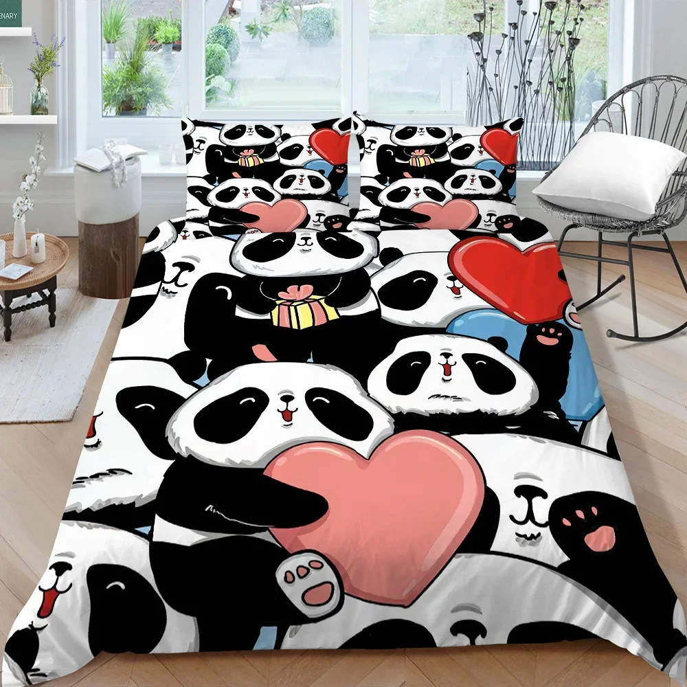 Panda Bedding Set For Boys Girls Room Cute Cartoon Giant Panda Duvet Cover Set Twin/King/Queen Size Soft Polyester Quilt Cover