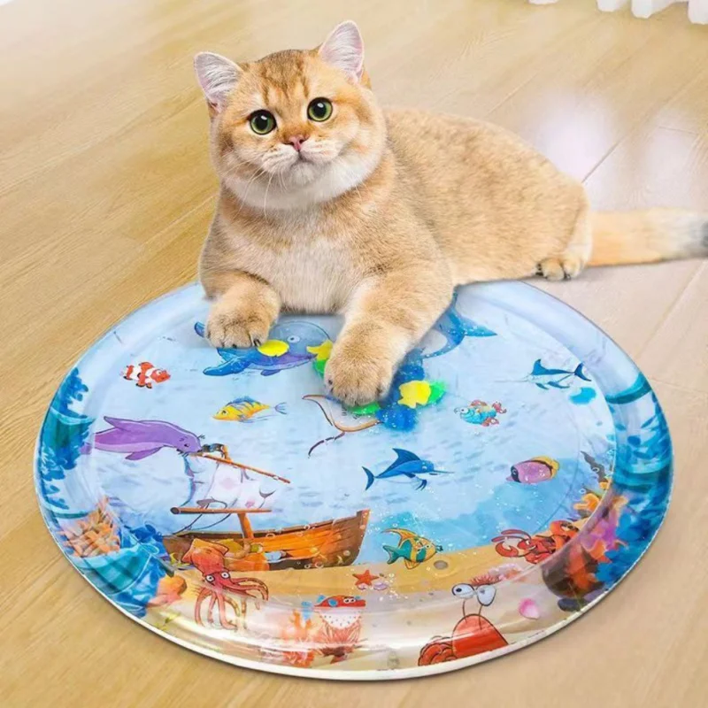 Pet Cooled Water-filled Ice Pads Cat Dog Sensory Water Play Mat Thickened Inflatable Anti-catch Waterbeds with Random Color Pump