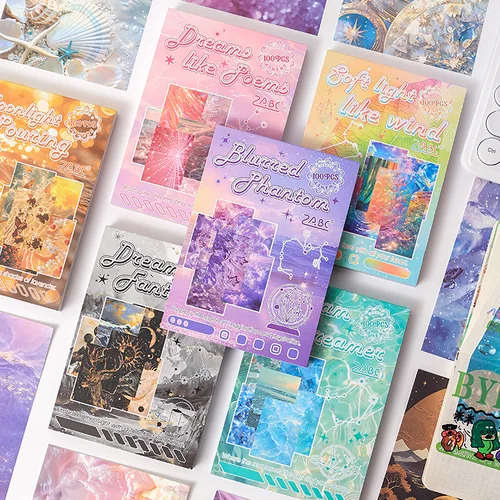 Imagen 2 del producto 100 unids/lote, Bloc de notas, Material de papel, las estrellas y la luna brilla, diario basura brillante, papel de decoración de fondo para álbum de recortes