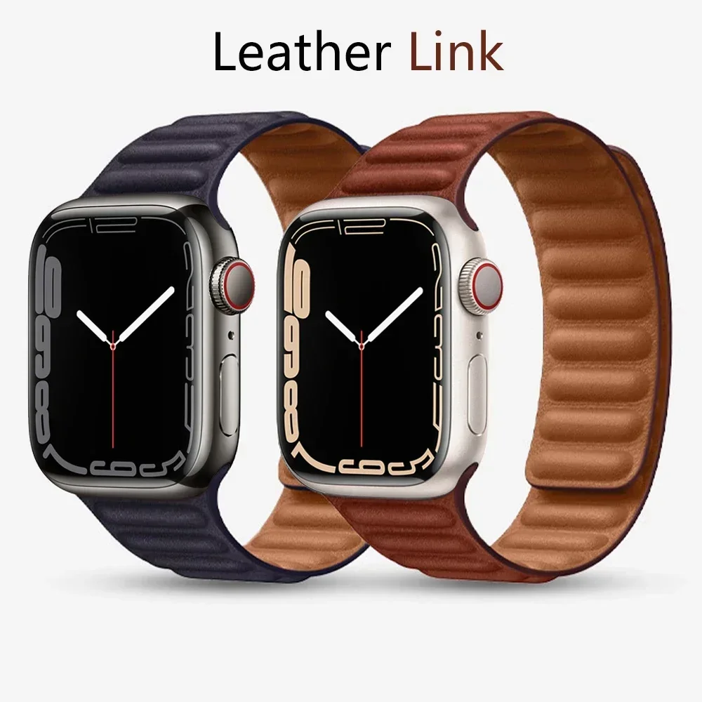 Leather Link Strap for Apple Watch Band 40mm 41mm 42mm 44mm 45mm 46mm 49mm Magnetic Bracelet iWatch Ultar 2 3 6 7 8 9 10 SE