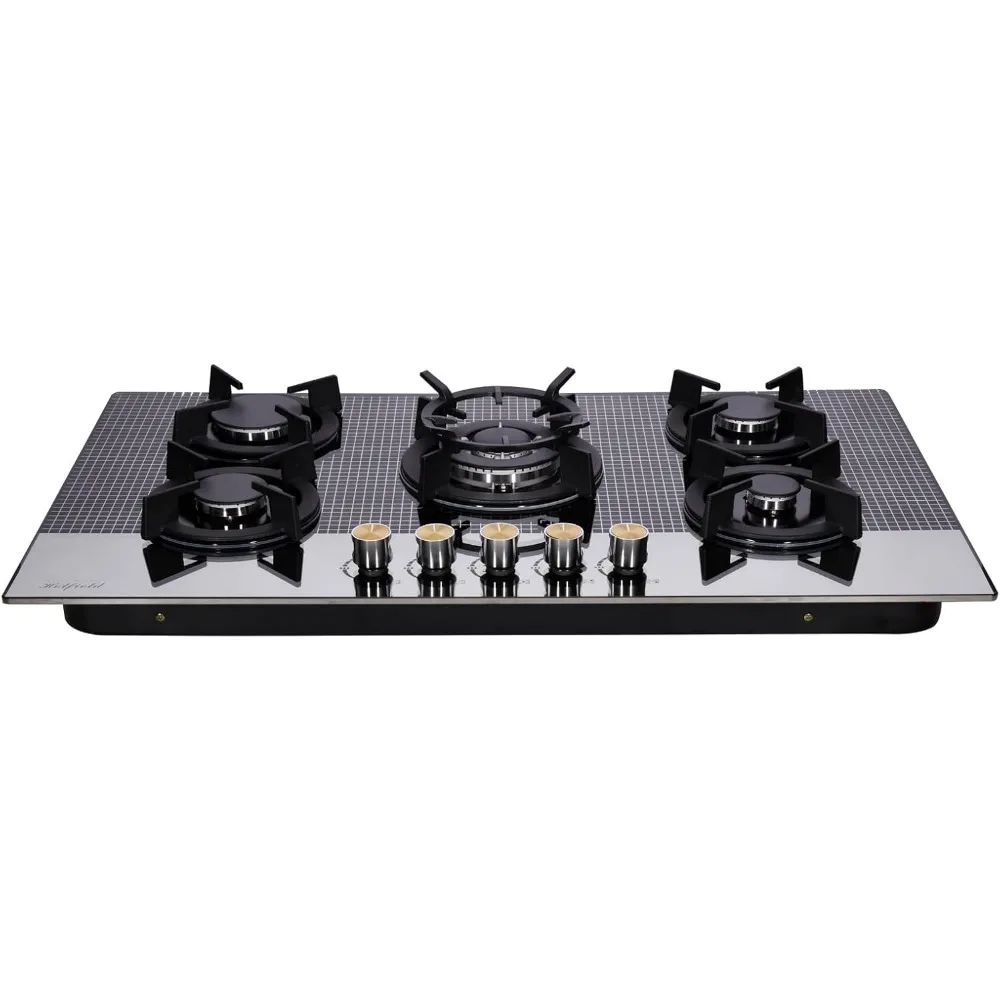 30인치 가스 쿡탑 강화유리 5구 스토브탑 듀얼 연료 가스 호브 NG/LPG 겸용 가스 스토브탑 HF5178-01 강화유리