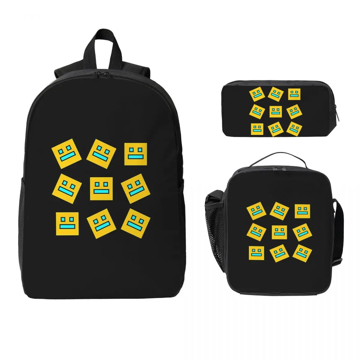 

Video Game Geometry Dash Backpack Student Boys Girls BookBag School Bag Laptop Shoulder Bags 3ps Insulated Lunch Bag Pencil Case