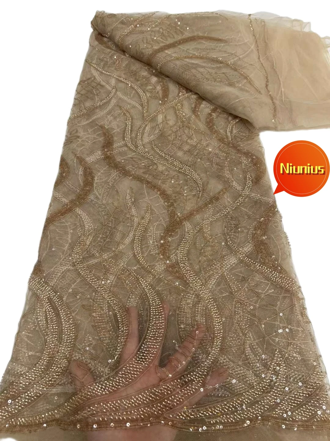 2024Latest Good Qulity Soft Beaded tube lace With Stones Fabric For Party Evening Dresses NN6388_V