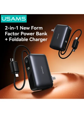 Внешний аккумулятор USAMS Power Bank 10000 мАч 2-в-1 с быстрой зарядкой USB-C, мощный портативный пауэрбанк для