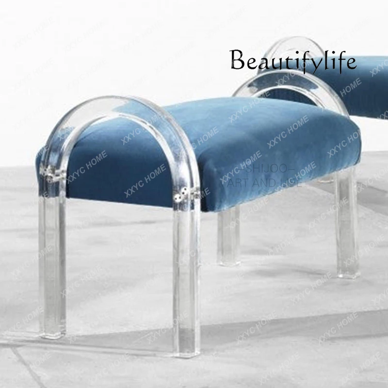 

Nordic Light Luxury Makeup Acrylic Transparent Shoes Changing Bench Home Tailstock Simple Dressing Stool