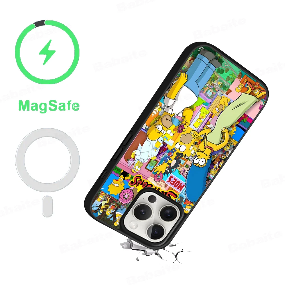 Cartoon Homer S-Simpson Phone Case Magnetic Case For IPhone 16 14 13 12 11 15 Pro Max Plus For Magsafe Wireless Charge Cover