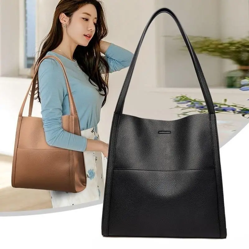 Solid leather shoulder bag Casual PU Leather Bag Large Capacity Tote Bags Women Fashion Bag Simple Crossbody Bag Lady Handbag