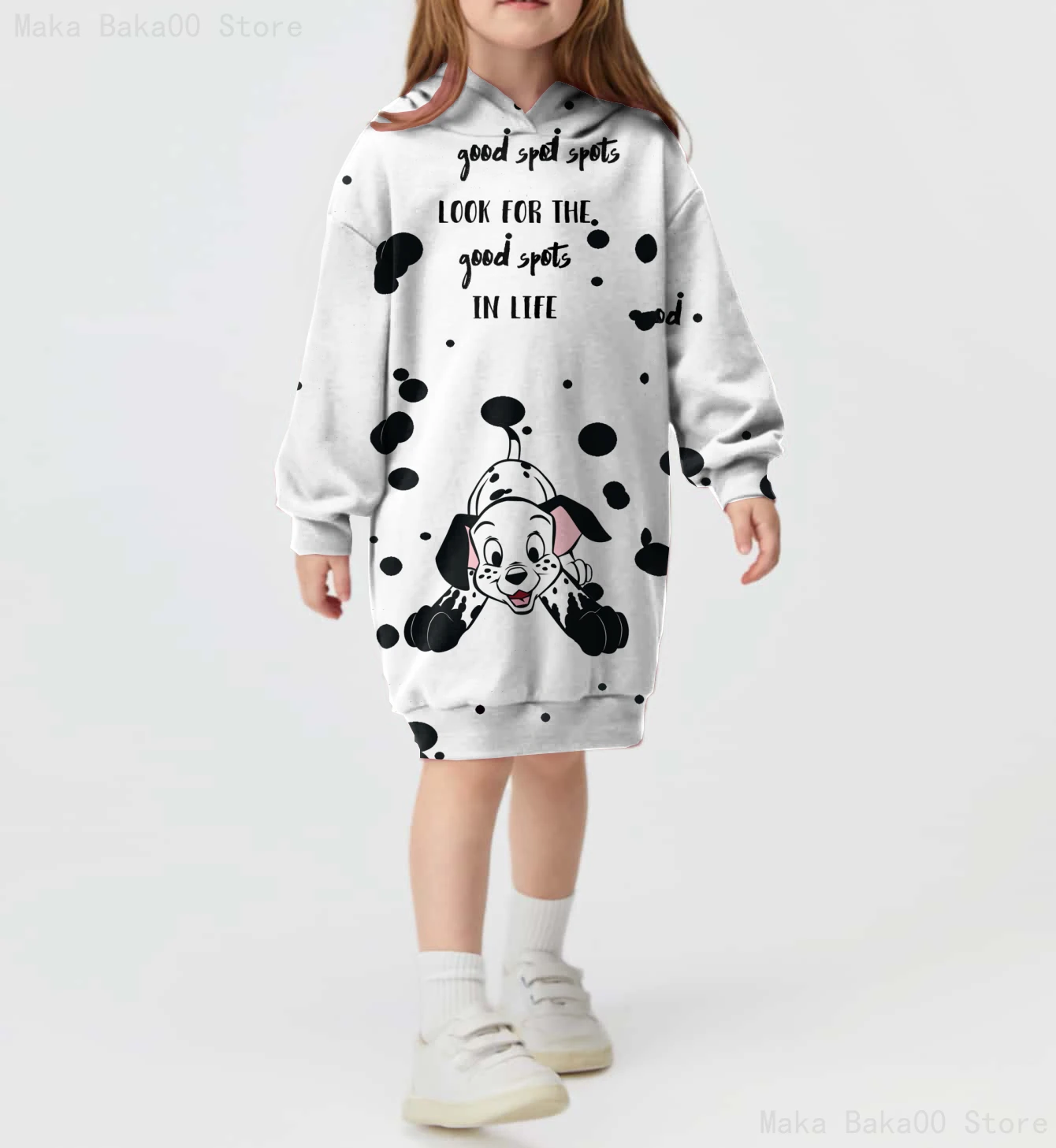 Disney Dalmatian print youth comfortable autumn and winter hoodie sweater dress girls casual street hooded dress