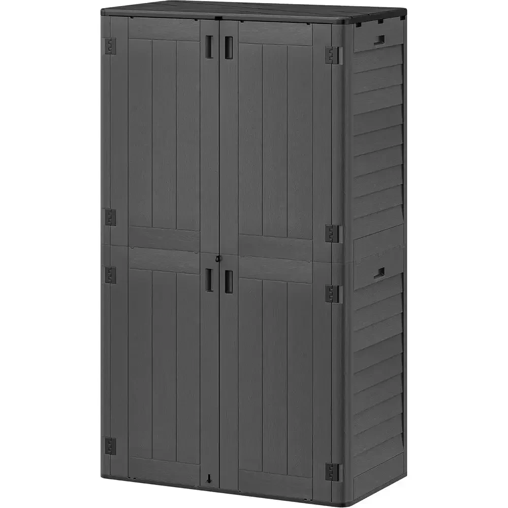 60 Cubic Foot Tall Outdoor Storage Shed, Weatherproof Cabinet for Poolside and Garden (Gray + Black)