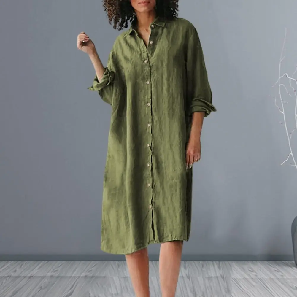 

Casual Midi Dress Long Sleeve Dress Stylish Women's Oversized Shirt Dress Lapel Long Sleeve Casual Loose Fit for Spring