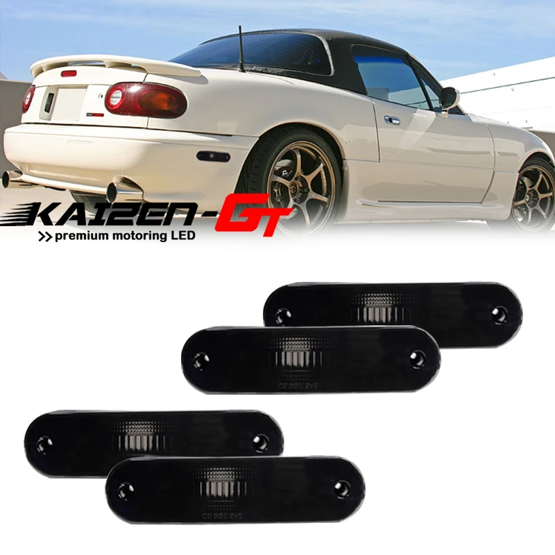 Smoked Lens Front / Rear Bumper Side Fender Marker Light Cover Housings Kit For 1990-2005 Mazda Miata / MX-5, No Bulb / Socket