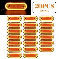 20PCS Trailer LED Side Lights 12v 24v Oval 20Led Amber Side Outline Marker Lamps Trailer Truck Lorry Rear Lights