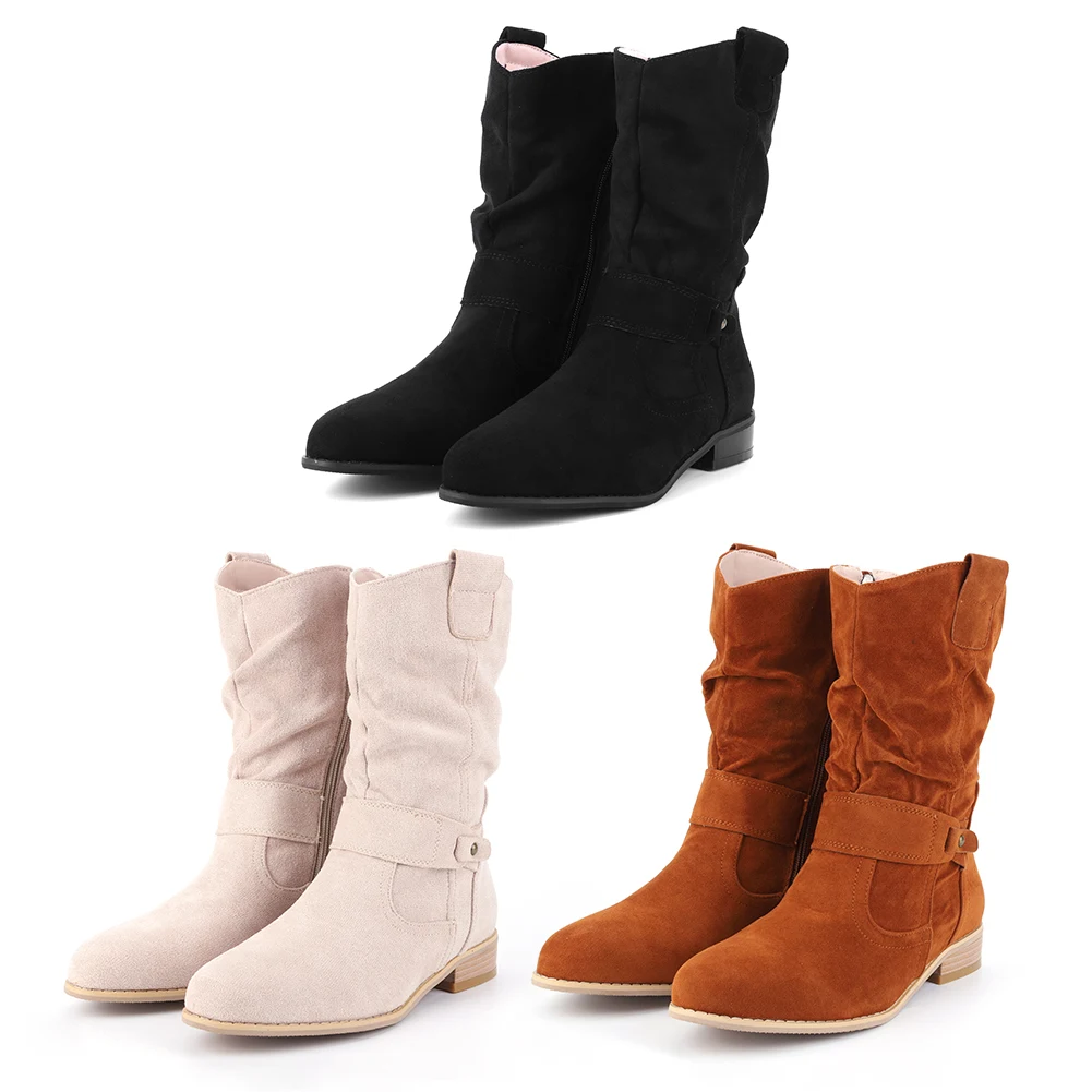 Stivaletti da donna Stivaletti comodi in pelle scamosciata antiscivolo Stivaletti corti leggeri con cerniera Stivali da cowboy occidentali per l'autunno inverno