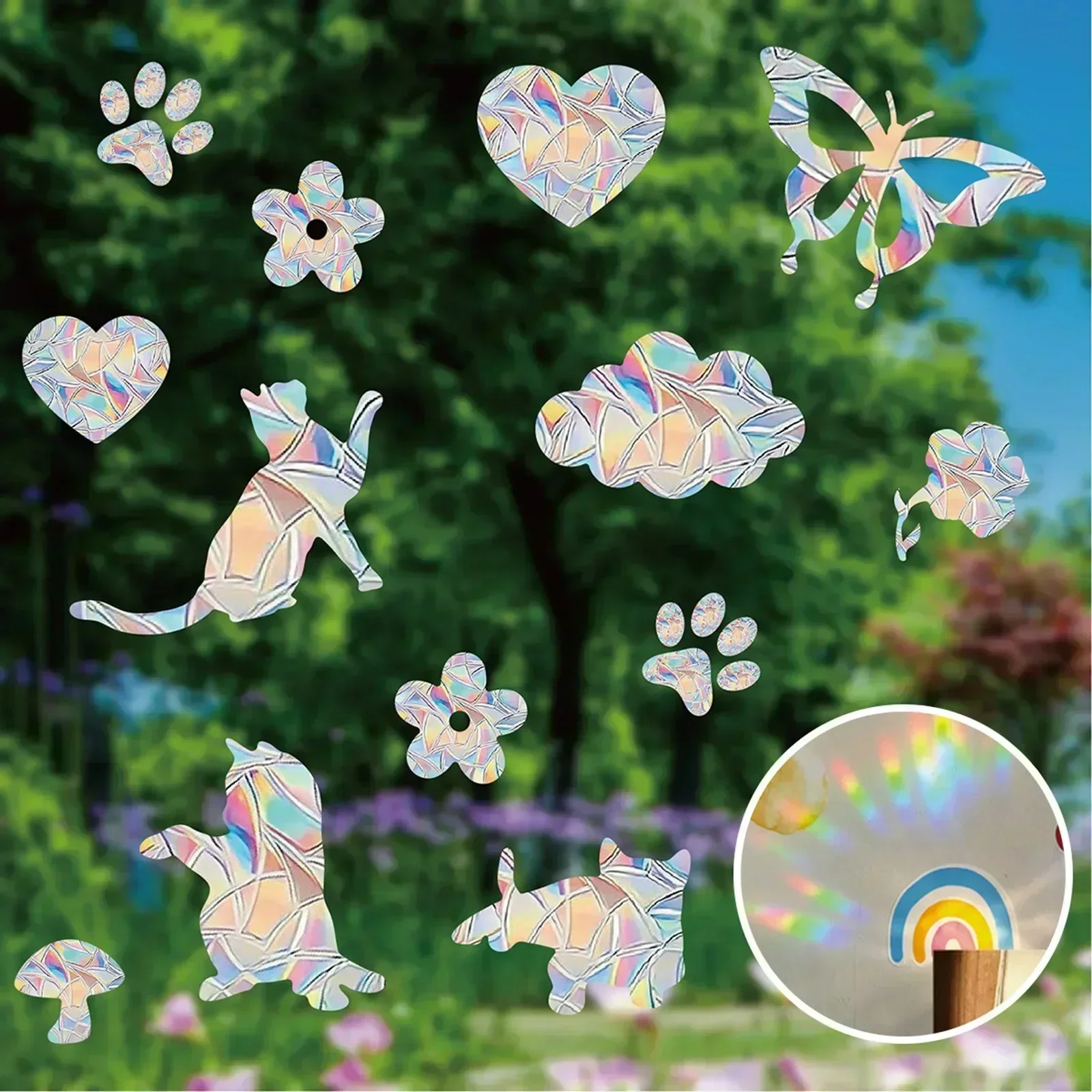 Colorful Window Sticker Suncatcher Rainbow Prism Butterfly Static Glass Sticker PVC Anti-collision Crash Glass Home Decor