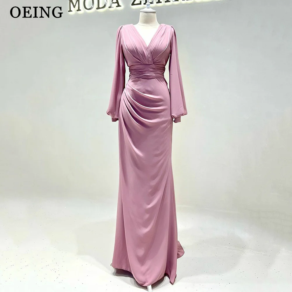 

OEING Muslim Arabic Women Evening Dresses Elegant V Neck Long Sleeves Eid Formal Party Occasion Dress Vestido De Fiesta Ramadan