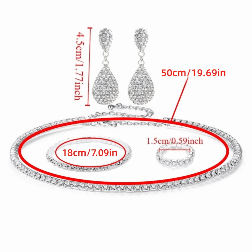 ドロップイヤリング ブライダルジュエリーセット 高級感あふれる輝くネックレス ブレスレット イヤリング リングセット ブレスレット 多層ラインストーンチョーカーネックレス