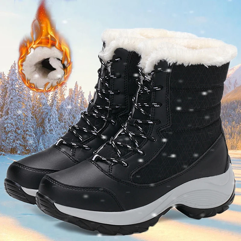 Snow Women's Boots Fashion Shoes Women Lace Up Women Shoes 2025 Trend Warm Ankle Boots Plus Size Botas Mujer Winter Ladies Boots