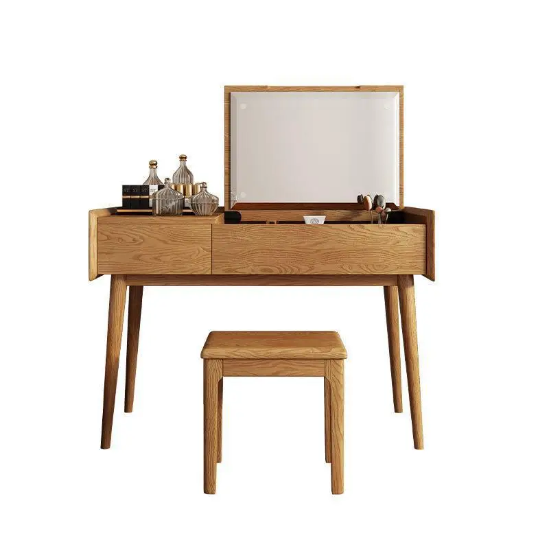 YJQ Nordic solid wood dresser flip storage dressing table with makeup stool modern simple bedroom furniture