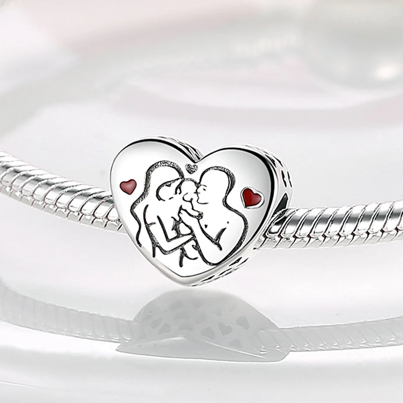 Abalorio clásico de colección de corazón, cuentas románticas de Plata de Ley 925, adecuadas para pulsera Pandora Original, regalo de joyería DIY