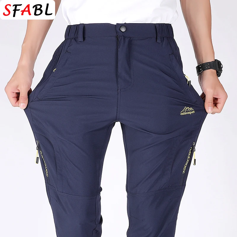 

L-5XL Summer Multi-Pockets Trousers Men Elastic Straight Hiking Pants Men Fishing Camping Quick Dry Trousers Male Outdoor Sports