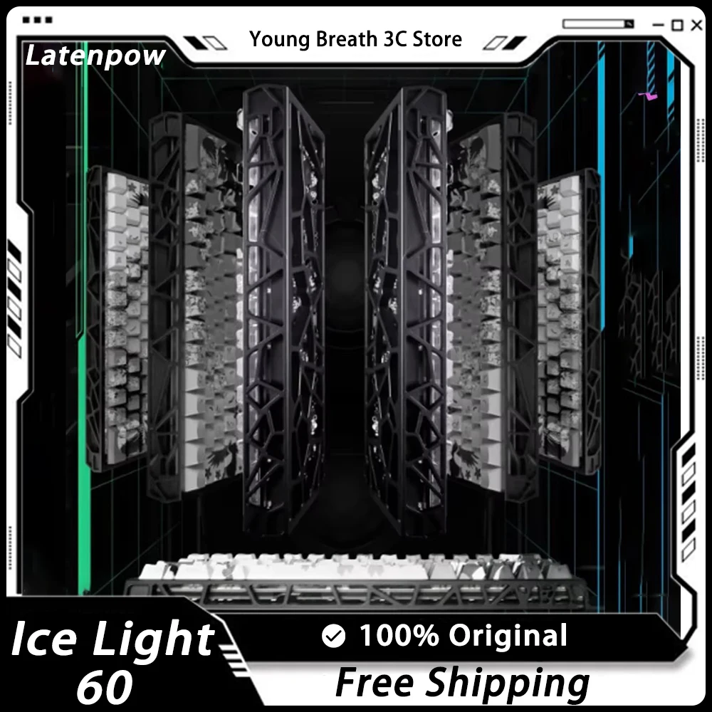 Latenpow Ice Light 60 Mechanical Keyboard Shell CNC Aluminium Alloy Keyboard Shell Custom Hollow Out Keyboard Shell PC Accessory