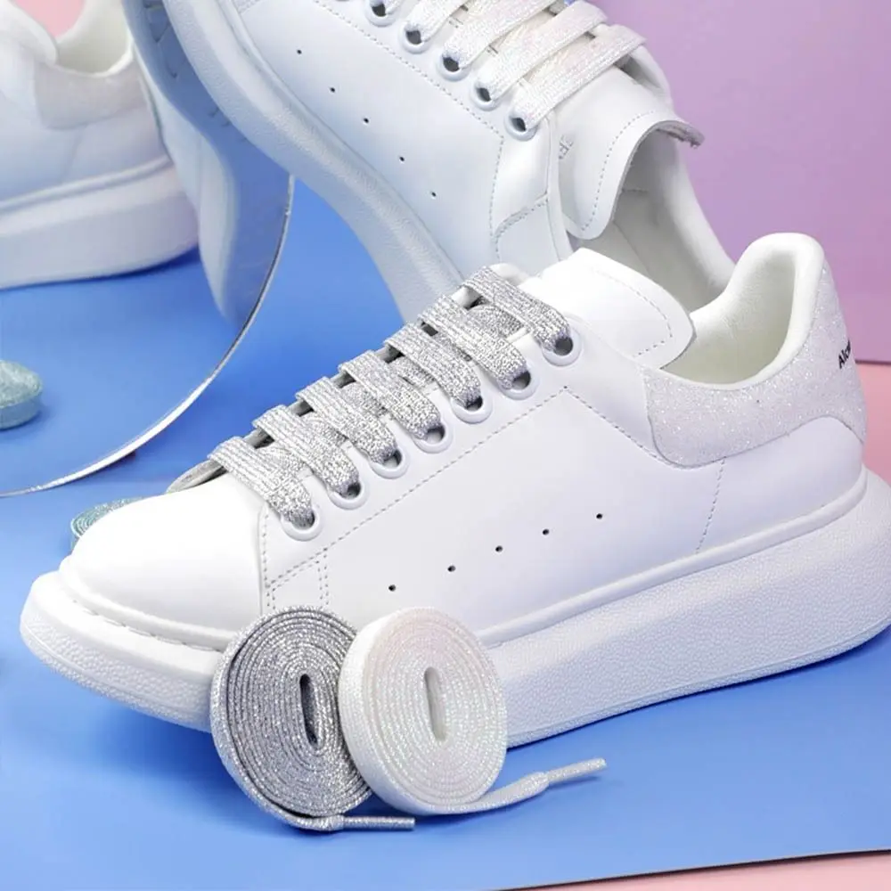 1pairs DIY Drawstring Glitter Flat ShoeLaces Accessories Cross Braiding Strap Coloured Shoe Laces Luxury Bright Strings