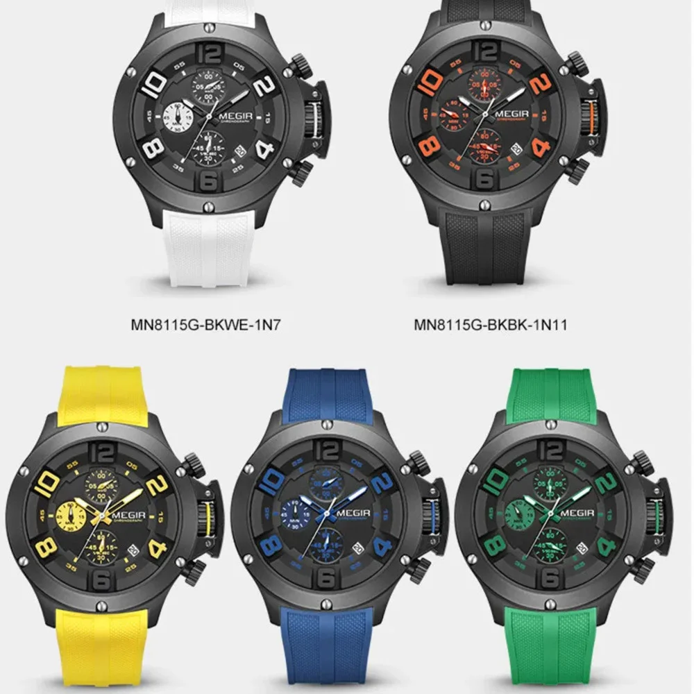 MEGIR-Men's Big Dial Quartz Watch, Moda, Esporte, Cronógrafo, Impermeável, Luminoso, Militar, Data, Relógio, Moda