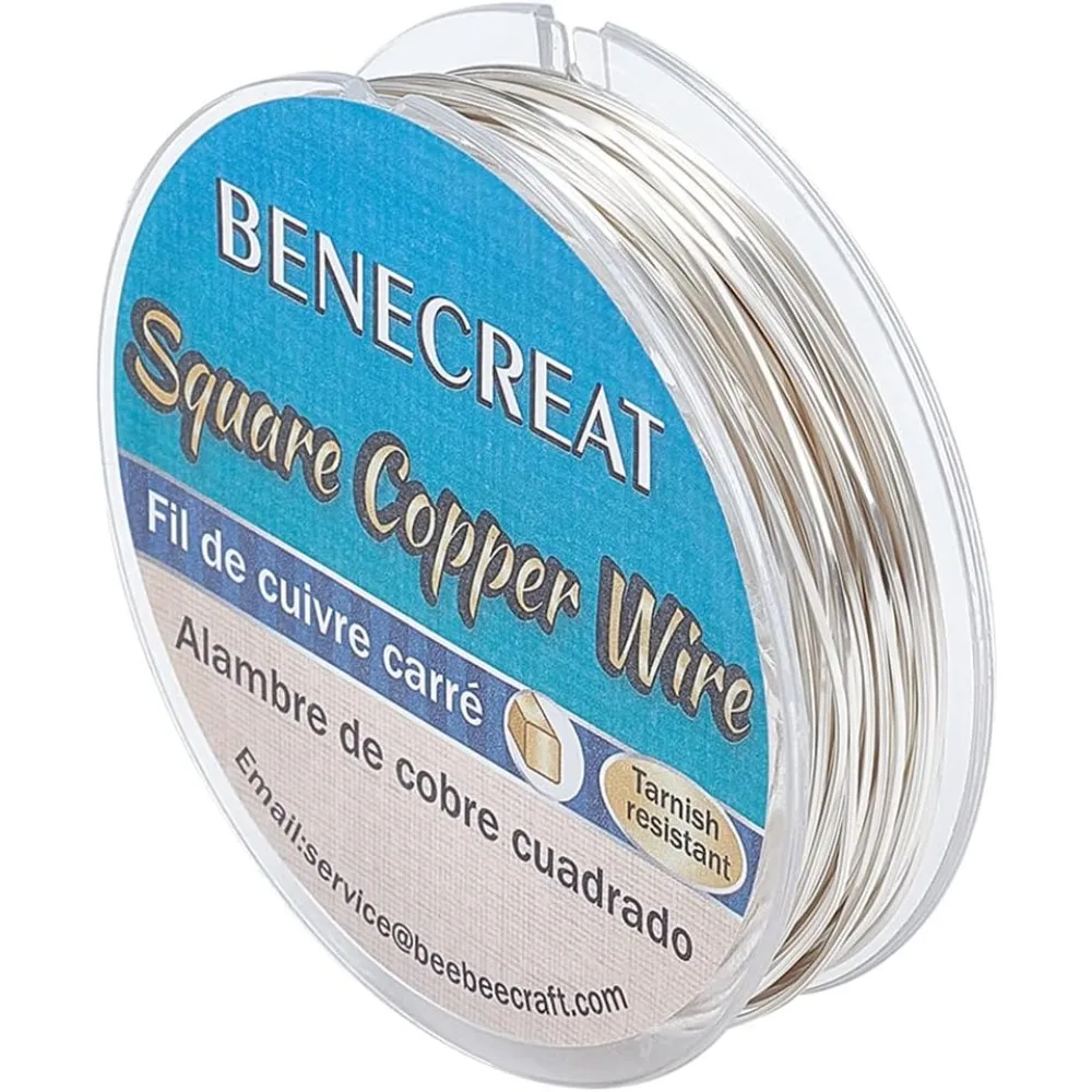 32.81 Feet 24 Gauge Silver Square Copper Wire, Craft Copper Wire Tarnish Resistant Jewelry Wire for Jewelry Making, Wire Wrap