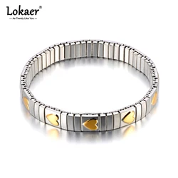 Lokaer 316L Stainless Steel CZ Crystal Elasticity Chain Bracelets For Women Real Gold Plated Trendy Waterproof Jewelry B23138