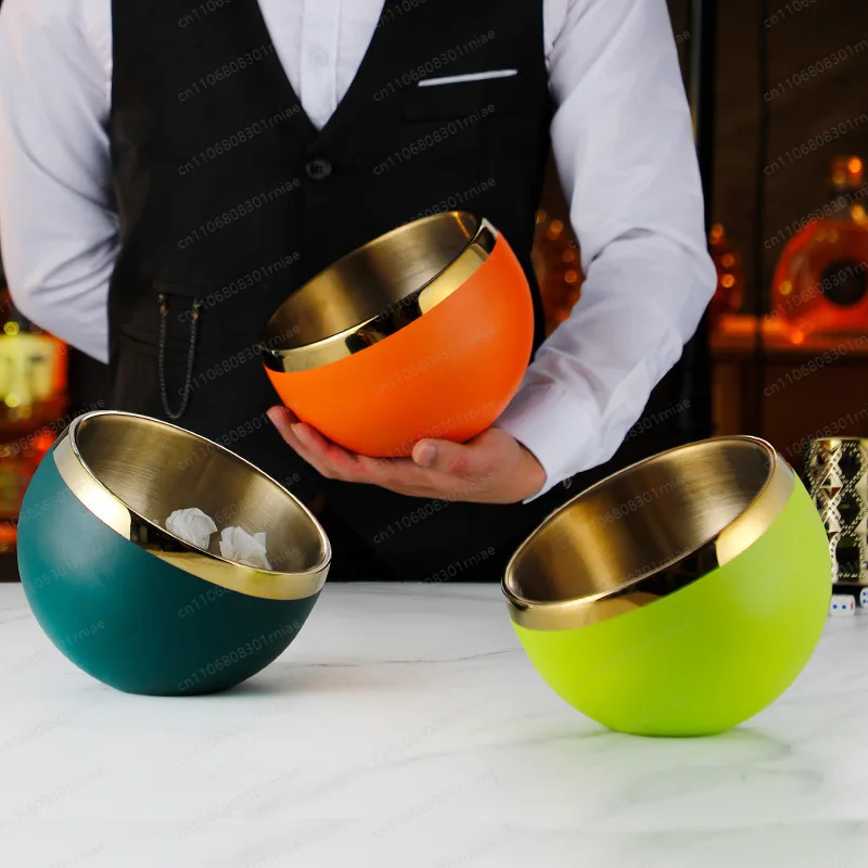 Stainless steel desktop trash can, KTV countertop, stores double-layer ashtray, peel cup, confetti and debris