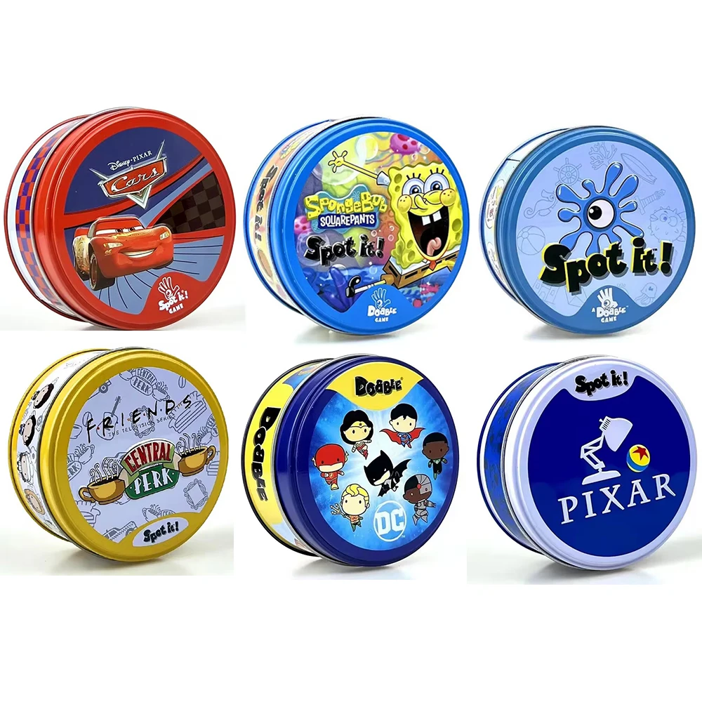 10 Styles Dobble Cards Spot It Game Toy with Metal Box Red Sports Animals Jr Hip Kids Board Game Gift Holidays Camping