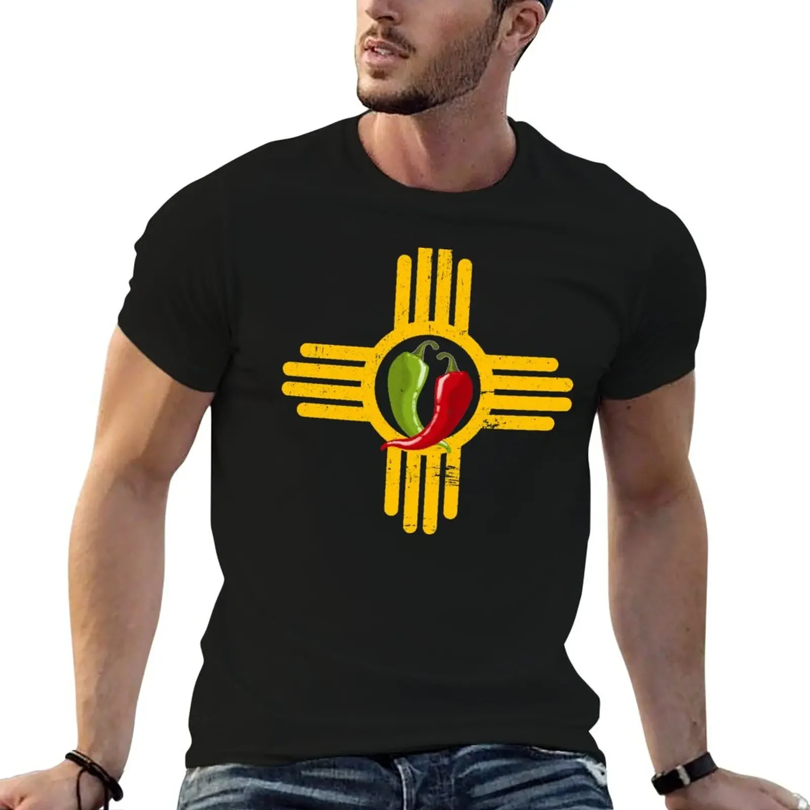 New Mexico Southwest Zia with Red and Green Chile T-Shirt shirts graphic tee blue archive aesthetic clothes men clothes