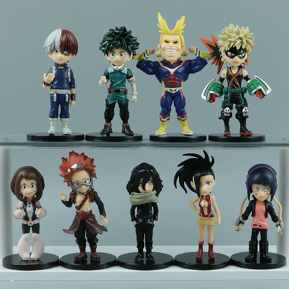 9 Pcs My Hero Academia Cute Ver. Midoriya All Might Bakugou Shoto Ochaco PVC Action Figure Boku no Hero Gift Doll Model 8-10cm