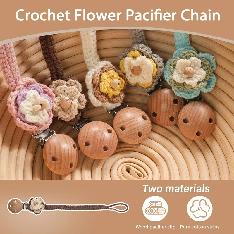 1PC Crochet Flower Pacifier Chain Baby Teether Pacifier Holder Dummpy Chain Toys For Kids Nursing Teething Soother Chew Toy