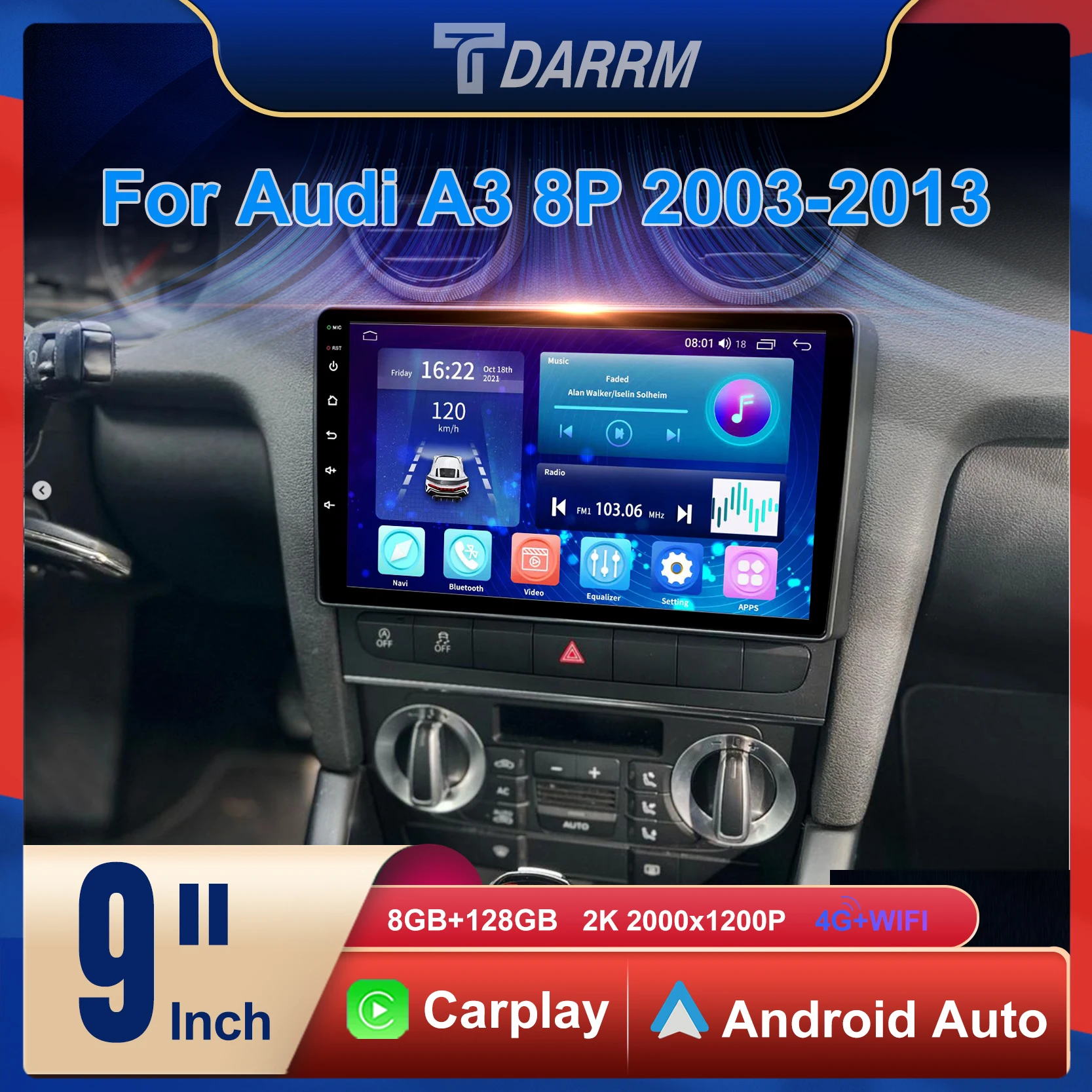 TDARRM Android 12 2Din Car Radio For Audi A3 2 8P 2003-2013 Multimedia Video Player Navigation GPS 4G IPS Carplay DVD Head Unit