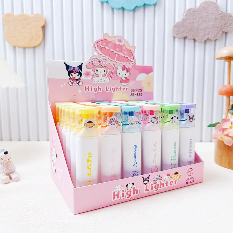 

36pcs Cartoon Sanrio 6-Color Highlighters Pen Marking Pen Color Cartoon Graffiti Pen