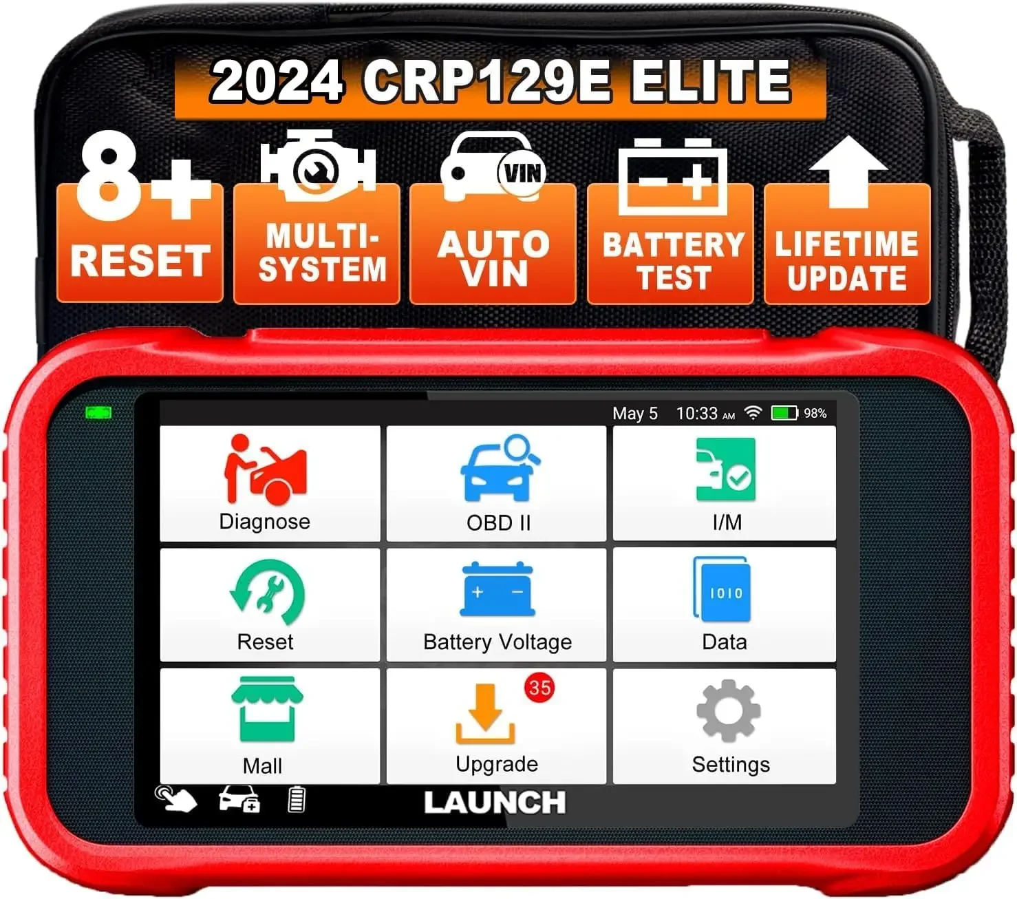 Launch CRP129E V2.0 Elite 2024 Auto OBD2 Scanner Diagnostic Tools For All Cars With 8 Resets Lifetime Free Update