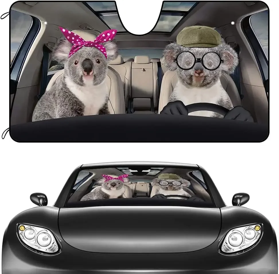 CafeTime Car Front Windshield Sunshade Cute Koala Couple Decor Vehicle Sun Shade Visor UV Ray Reflector Sun Protector, Keep Vehi