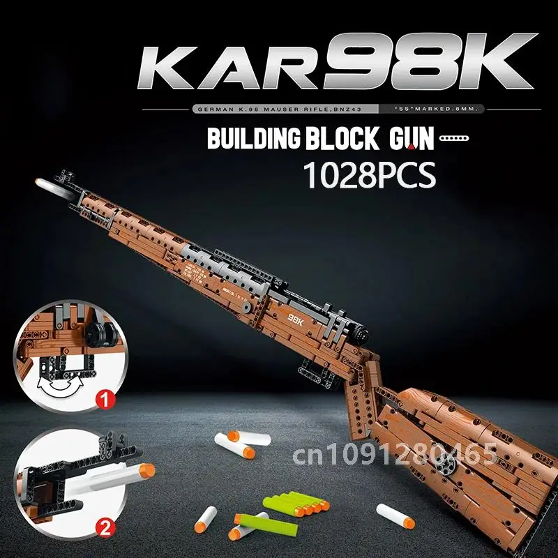 1028PCS Kar98K Building Block Model Can Shoot Heavy Sniper Rifle Assemble Bricks WW2 Weapons Series Children's Educational Toys