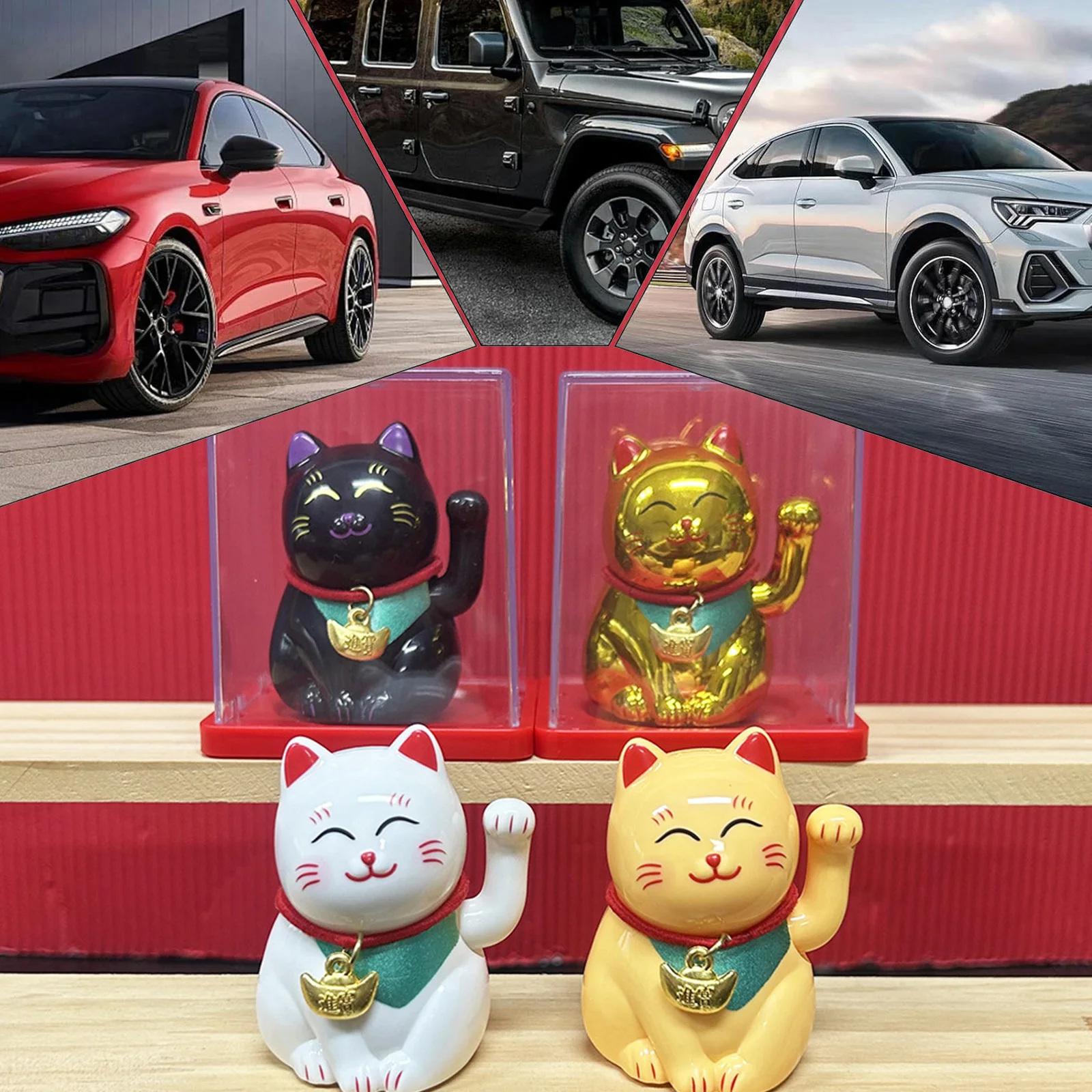 Car Ornament Chinese Style Waving Lucky Cat Model Solar Powered Home Decoration Holiday Gifts Wealth Good Fortune Ornaments