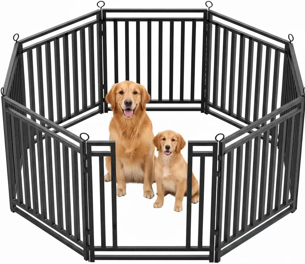 

Dog Fence Outdoor Indoor, 47 Inches Height 08 Panels(1gate & 7panels) Dog Playpen for Large/Medium/Small Dogs Metal Dog Pen